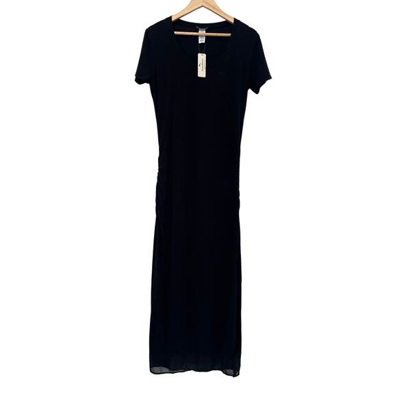 NWT Tommy Bahama Black Knit Chiffon Cotton T-Shirt Maxi Dress Women Medium - Picture 1 of 16